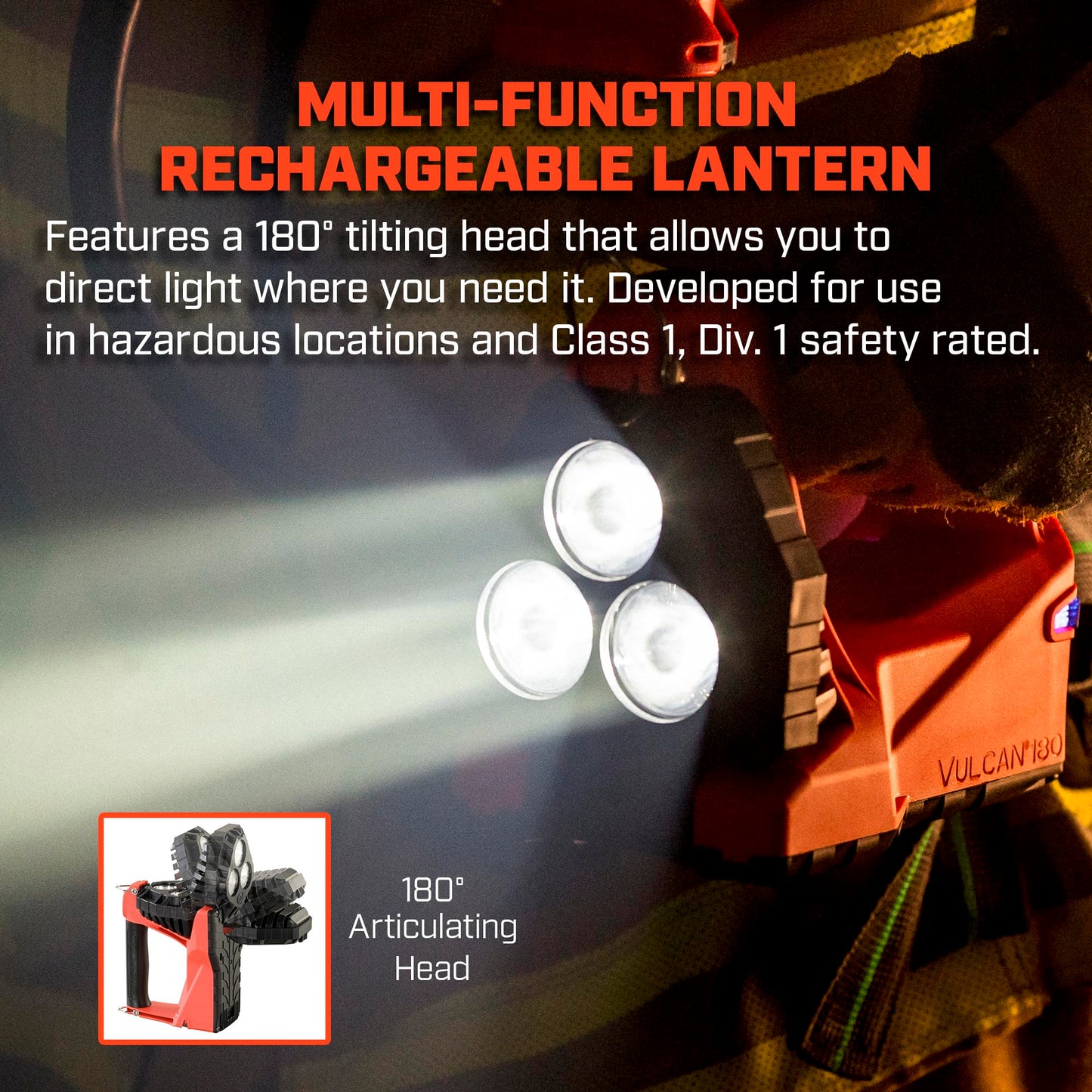 Streamlight 44335 Vulcan 180 HAZ-LO Vehicle Mount System Class I DIV.1 450-Lumen Rechargeable Lantern/Portable Scene Light with 12V DC Charger and Quick Release Shoulder Strap, Orange