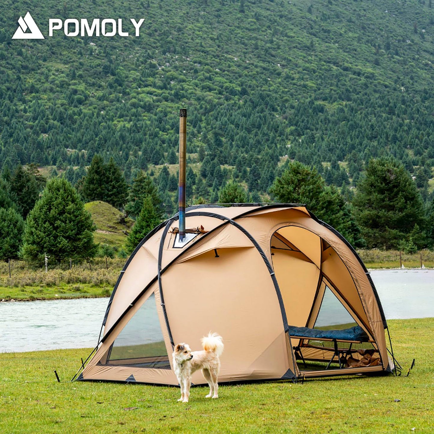 POMOLY Dome Tent Freestanding Camping Hot Tent, Barracuda 2 Portable Wood Stove Tents for 1-2 Person Backpacking, Hiking