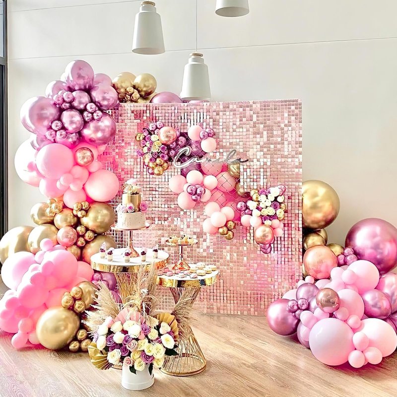 PartyWoo Pink and Purple Balloon Garland, 100 pcs Balloons Different Sizes Pack of 18 Inch 12 Inch 10 Inch 5 Inch Pink Purple Red Silver Metallic Balloons for Birthday Decorations, Party Decorations
