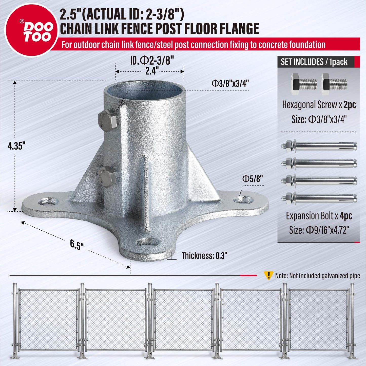 DooToo Chain Link Fence Post Flange - 2 1/2" Heavy Duty Round Post Base Bracket (8-Pack) Fits 2-3/8" Outer Diameter Fence/Mailbox/Flag Posts - Floor Mount Flange Kit