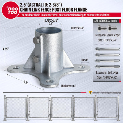 DooToo Chain Link Fence Post Flange - 2 1/2" Heavy Duty Round Post Base Bracket (8-Pack) Fits 2-3/8" Outer Diameter Fence/Mailbox/Flag Posts - Floor Mount Flange Kit