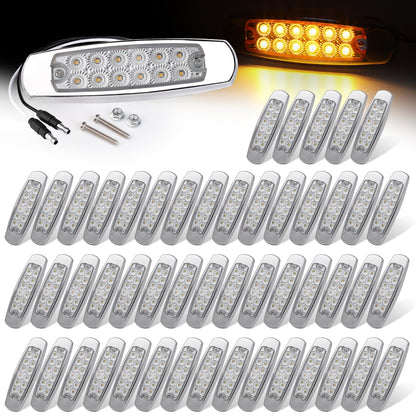 Ledvillage 50 Pack Clear Lens Amber LED Side Marker Lights with 2-Wire Plug 12LED Waterproof Clearance Fender Lamp for Trailer Truck RV SUV Surface Mount 12V DC