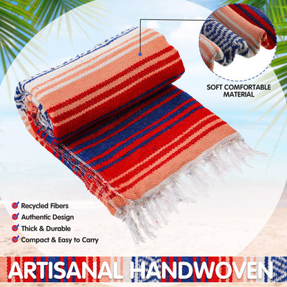 Haull 10 Pcs Large Mexican Blankets Bulk 51" x 71" Mexican Serape Blankets Yoga Authentic Throw Colorful Striped Falsa with Fringed for Outdoor Car Travel Camping Beach Picnic Patio Mat Towel