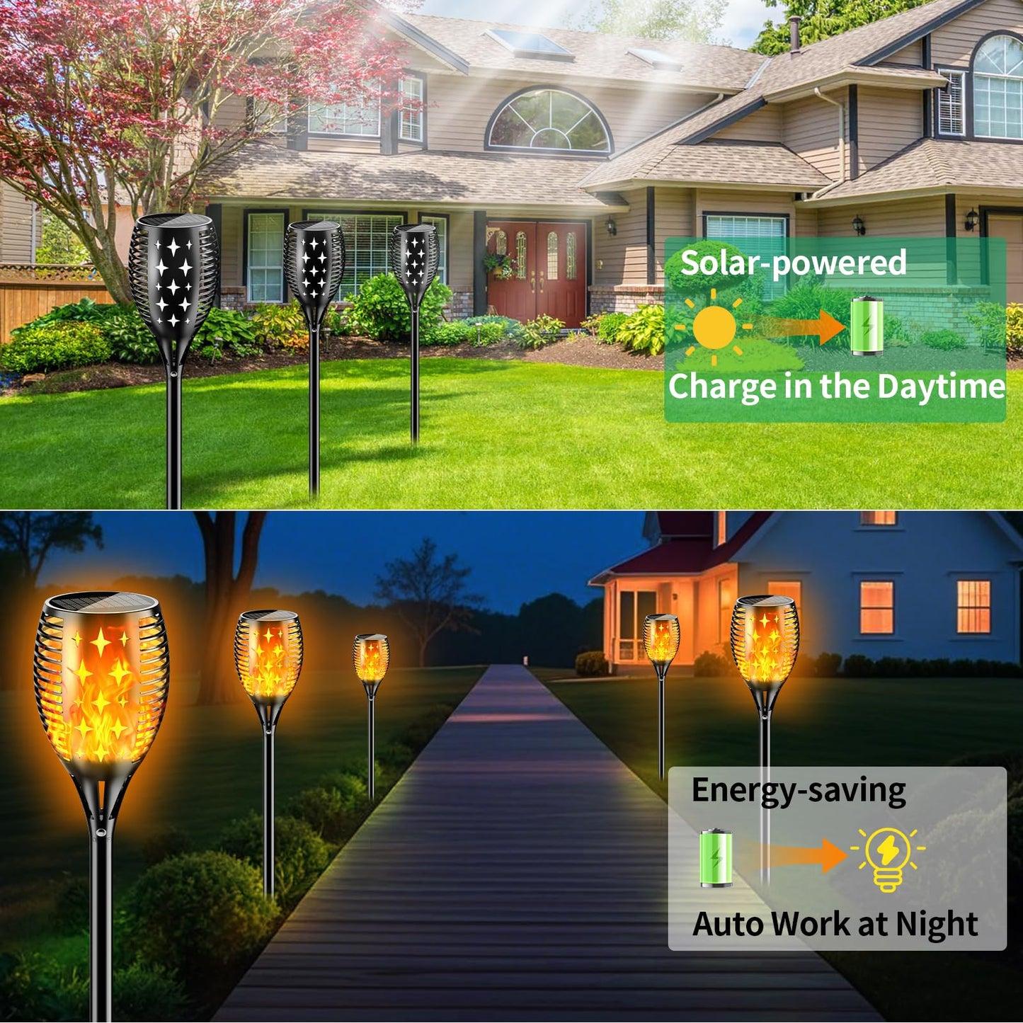 YoungPower Solar Outdoor Torch Lights Flickering Flame, 43" Outdoor Path Lights Waterproof Torch for Garden Yard Patio, 8 Pack