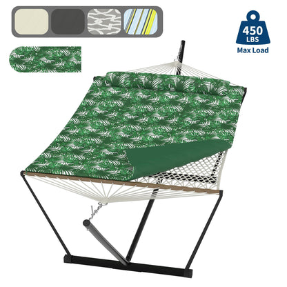 2 Person Outdoor Hammock with Stand, Person Cotton Rope Hammock with Polyester Pad, Portable Hammock with Carrying Bag, for Patio, Garden, Beach, Backyard Camping