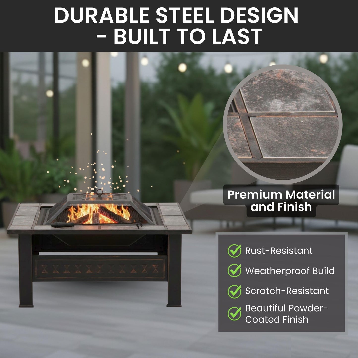 Fire Pit - 32-Inch Outdoor Firepit Table with Screen, Cover, and Poker - Outdoor Fire Pits for Backyard, Deck, Patio, or Porch by Pure Garden (Bronze)