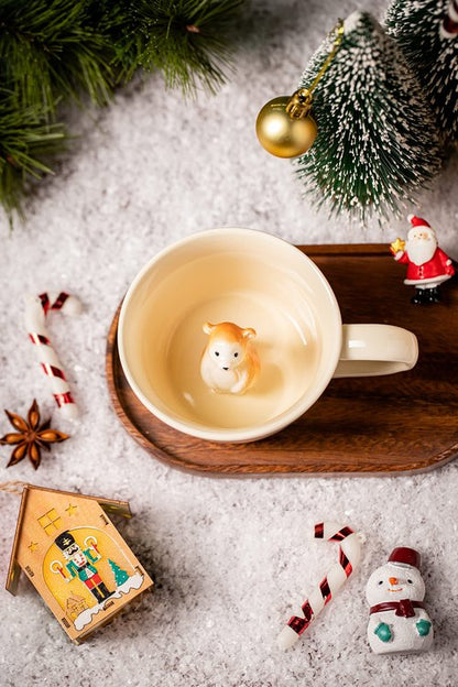 DIHOclub Bear Ceramic Cup Hidden 3D Animal Inside Mug,Cute Cartoon Handmade Figurine Mugs,Holiday and Birthday Gift for Coffee Milk Tea Lovers,12 OZ(Cream Color)