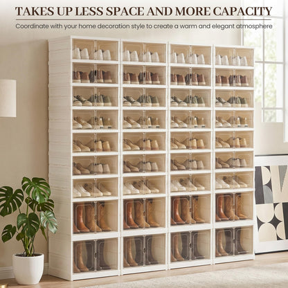 Tykacna Foldable Shoe Rack Organizer with Magnetic Clear Doors, 9 Tier Collapsible Shoe Storage Cabinet, Large Plastic Portable Shoe Box with Wheels for Closet, Entryway, Bedroom, Fits 18 Pairs