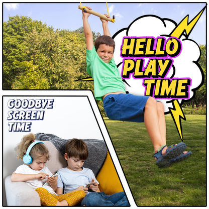 Trailblaze Ninja Warrior Obstacle Course for Kids - Ultimate Outdoor Fun 2x55 Ft Ninja Slackline Climbing Net Rope Ladder Trapeze Swing Monkey Bars - Durable and Safe Ninja Course for Kids Outside