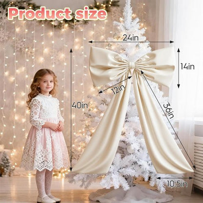 Beige Large Bow Decor | Coquette Giant Ribbon Tie for Birthday Party & Wedding Backdrop (24 x 36 Inches)