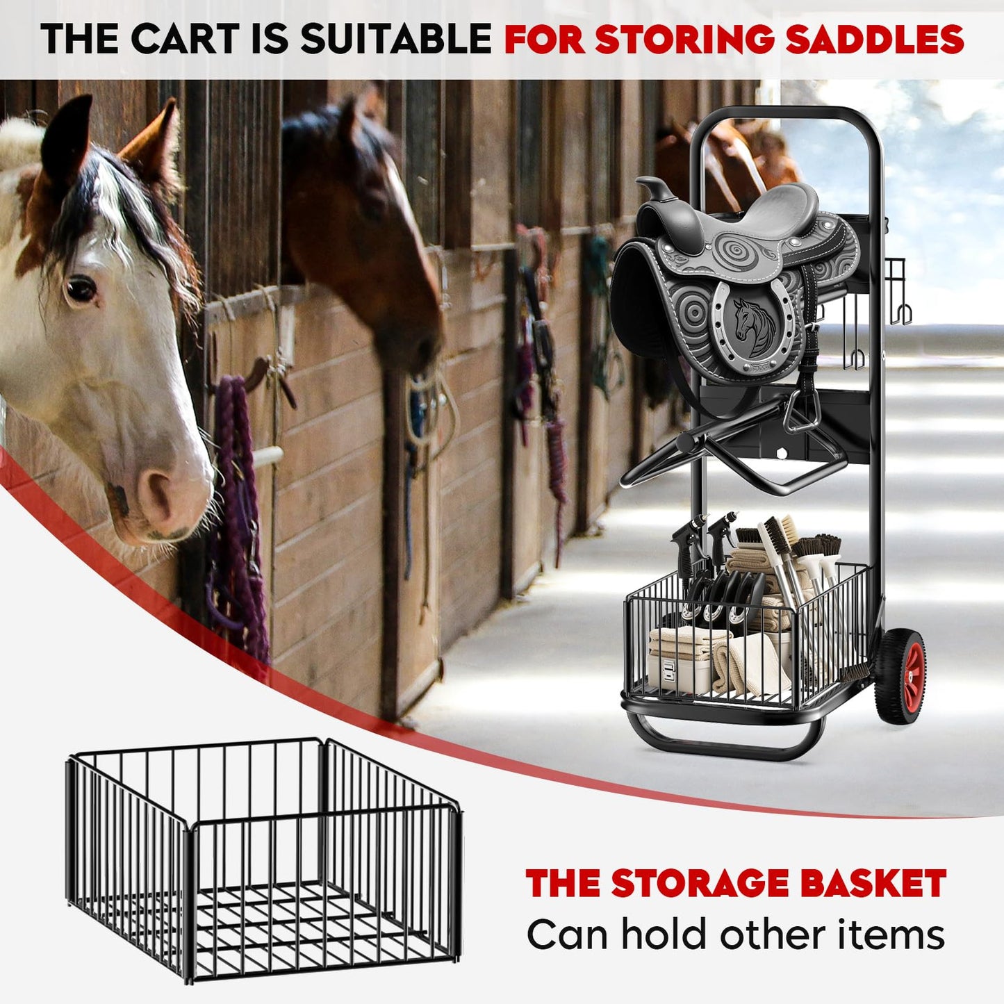 Rolling Saddle Rack Cart with Wheel, Horse Saddle Rack Dolly, Heavy Duty Horse Equipment Cart for Storage, Moving, Organizing, and Transporting Supplies