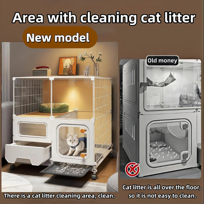 cat cage Indoor with Litter Box, Complimentary Bed, Bowl,Cleaning Three piece Set,cat Enclosure, Kennel,Pet Cage, Cat House with Wheels(28″(L) x18.1″(W) x32.3″(H)