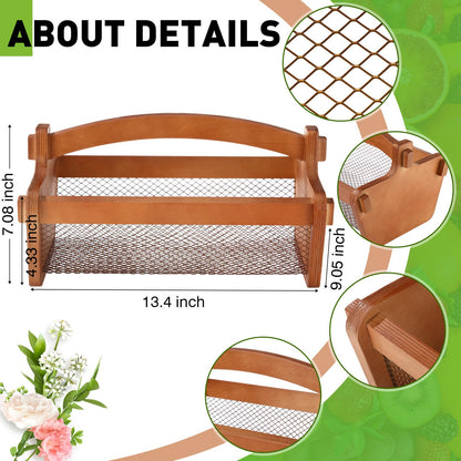 Teenyyou Garden Harvest Basket Mesh Storage with Handle Versatile Gardening Fruits Vegetables Gathering Basket Garden Supply Gardener Gift Spring for Washing Holding(Brown,13.4in)