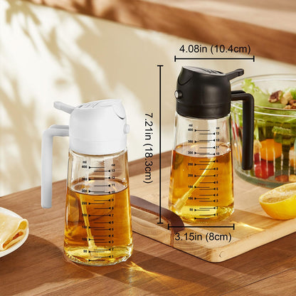 TrendPlain Glass Olive Oil Sprayer - 2-in-1 Dispenser Bottle for Cooking & BBQ - 16oz, Black & Green