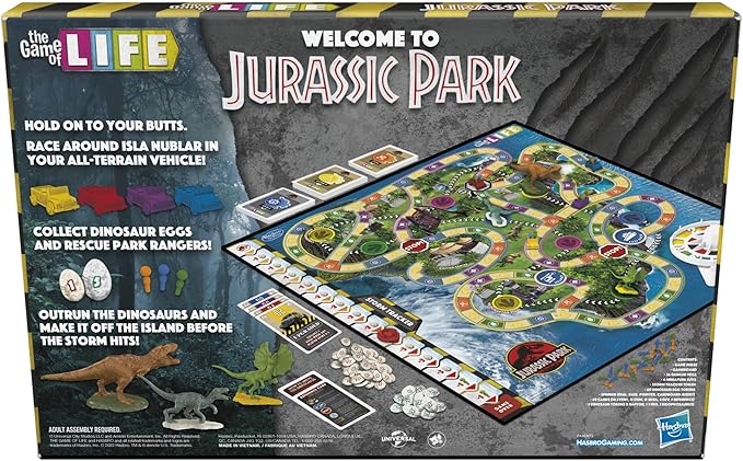 Hasbro Gaming The Game of Life Jurassic Park Edition Family Board Game for Kids Ages 8 and Up Inspired by The Original Hit Movie