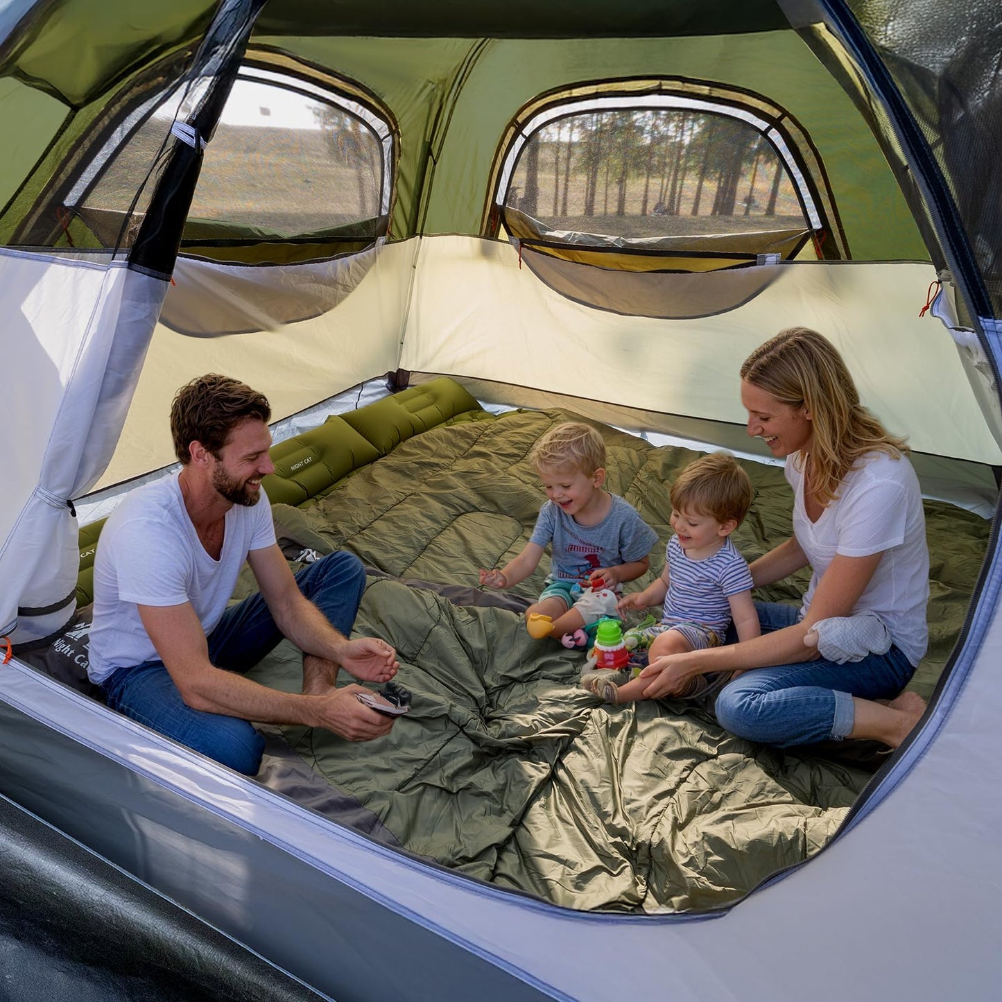 Night Cat Pop Up Tent 2-3 Persons Instant Set Up Tent with Footprint Tarp & Porch, Automatic Double Layer Waterproof Camping Tent with Rainfly Trekking Pole Not Included
