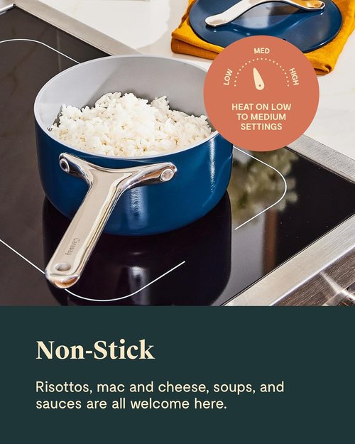 Caraway Nonstick Ceramic Sauce Pan - 1.75 Qt, Non-Toxic & Oven Safe | Compatible with All Stovetops - Cream