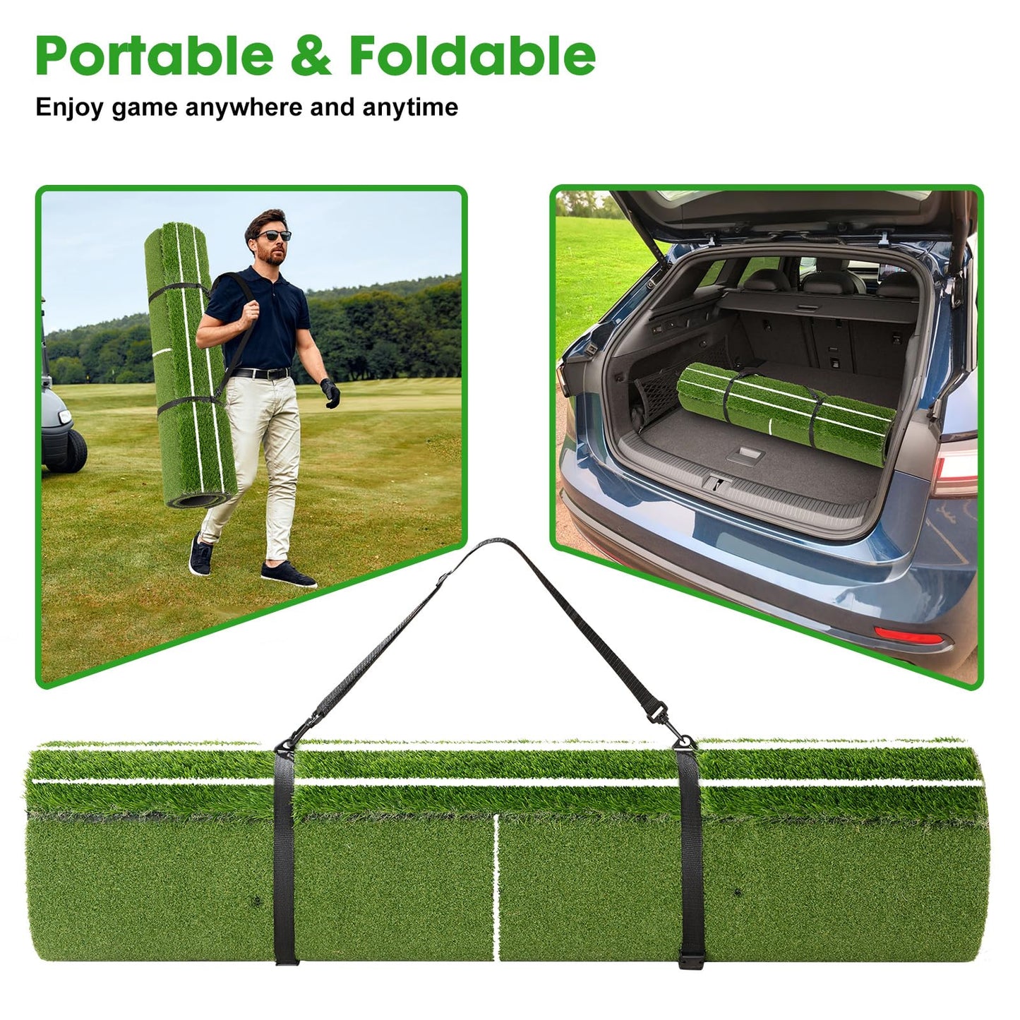 RELILAC 5x4ft Golf Mat with Ball Tray, 26mm Thickened Golf Hitting Mats for Backyard, Driving Range, Indoor & Outdoor Practice, Turf Matt with 3 Tees for Chipping Swing Driving Training