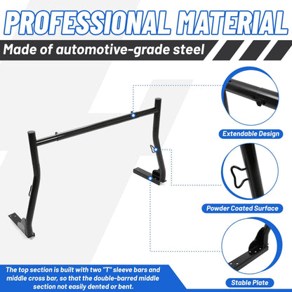 KUAFU Extendable Truck Rack Heavy Duty Steel Truck Bed Ladder Rack Compatible with Truck-Bed Width Ranged from Min.51 - Max.71,800Ibs Capacity Cargo Rack Kayak Surfboard Lumber Rack Two-bar Set