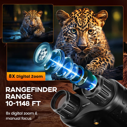 4K Night Vision Binoculars with Range Finder for Adults – Infrared Night Vision Goggles with 8× Zoom, 36MP Photo & 4K Video Recording – for Hunting, Camping, Wildlife & Home Security