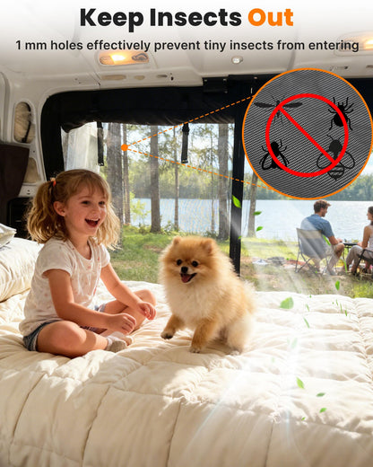 MELIPRON Van Bug Screen with Privacy Blackout Panel Fit for Mercedes Sprinter 2007-2025 High Roof Rear Door, Magnetic Self-Closing Mosquito Net Fly Screen for Van Life Camping