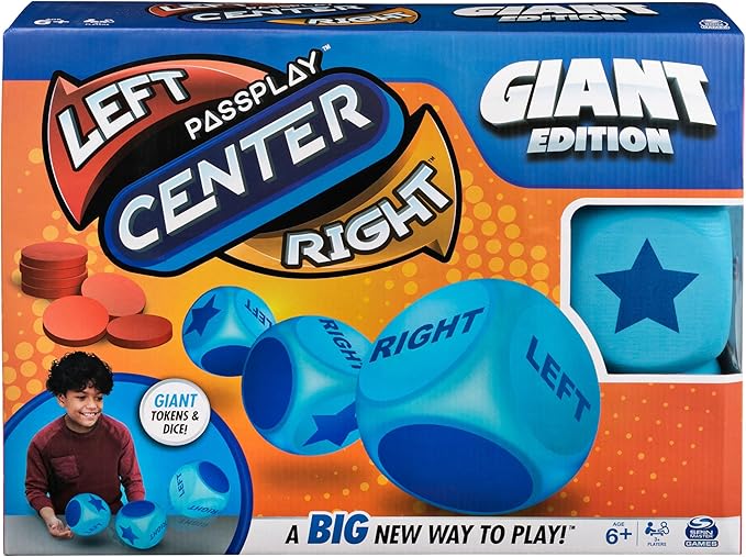 Spin Master Games Left Center Right Giant Edition Family Game for Indoor &amp Outdoor Fun with Big Oversized Board Easter Gift 2-4 Players Ages 6 &amp Up