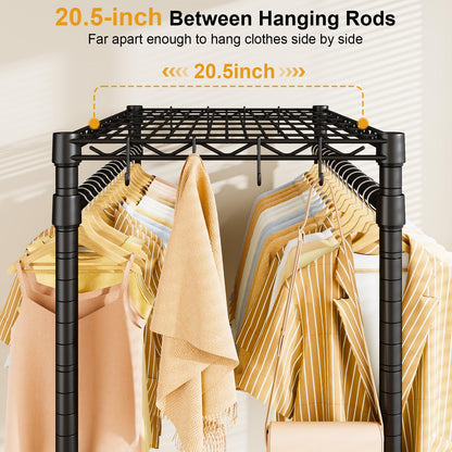 ULIFHOME P4 Plus Rolling Clothes Rack Heavy Duty, Clothing Racks for Hanging Clothes, Free Standing Garment Racks with Wheels, Portable Closet Rack 45''W × 20.5''D × 80.5''H, Max Load 570 Lbs, Black