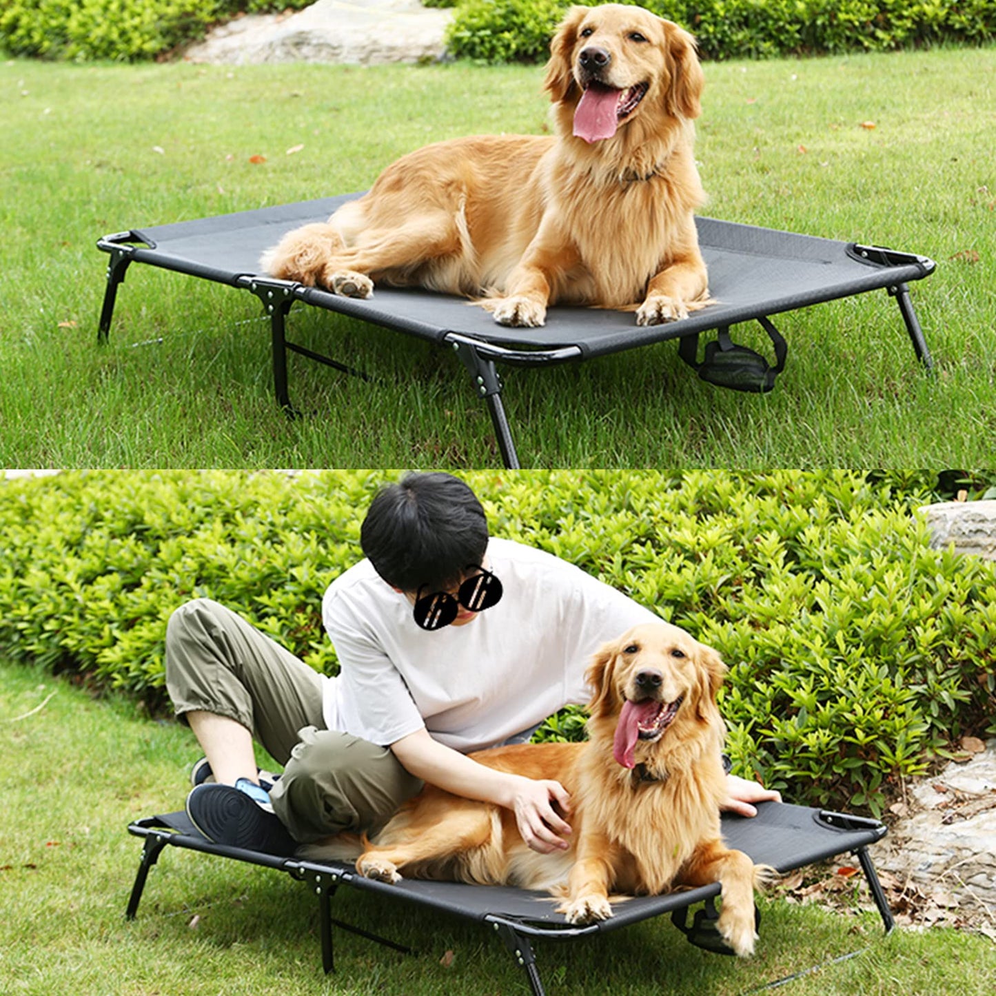 M JJYPET Elevated Cooling Dog Cot Pet Bed with Breathable Mesh Folding No Assembly Indoor/Outdoor Pet Hammock Bed Raised Dog Cots Beds Multiple Sizes for Small Meduim Large Dogs