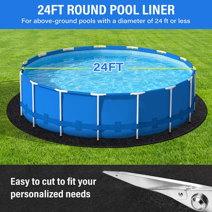 TIXANF 350G/M² Thicker 24FT Pool Liner Pad,Seamless Above Ground Pool Liner, Thicker Durable Geotextile Material, Pre-Cut Heavy Duty Round Pool Liner Pad, Puncture Protection,Extend Liner Life(Black)