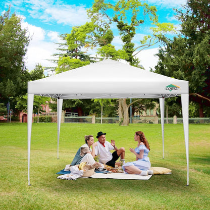 COBIZI 10x10 Pop Up Canopy Tent with 4 Sidewalls Party Tents Waterproof UPF 50+ Commercial Instant Outdoor Events Tent for Parties Markets Backyard, Ropes（10 x 10 ft White