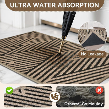 Skiennix Door Mat - Low-Profile Non-Slip Indoor/Outdoor Entryway Mat | 17"x30", Dirt-Resistant, Washable, Brown