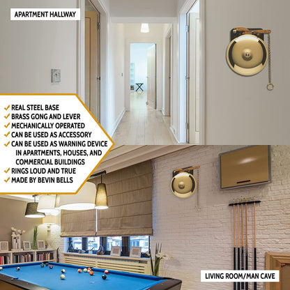 Bevin Bells Brass Trip Gong | Traditional Prize Fighter 8" Boxing Bell | Loud & Made of Steel & Brass | Boxing Training and Warning Device in One | Man Cave/Bar Accessory | Made in USA