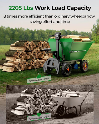 [All-Terrain Tires] Arczorix Wheelbarrow Utility Cart 48V 20Ah Sealed Lead Acid Battery 1500W Capacity 2205Lbs with Manual Dumper & All-Terrain Wheels, Material Hauler
