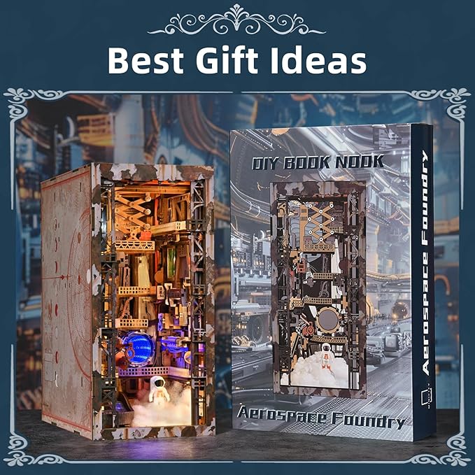 Book Nook Kit- DIY Miniature Industrial Model Kit with Dust Cover &amp LED Lights(Aerospace Foundry)