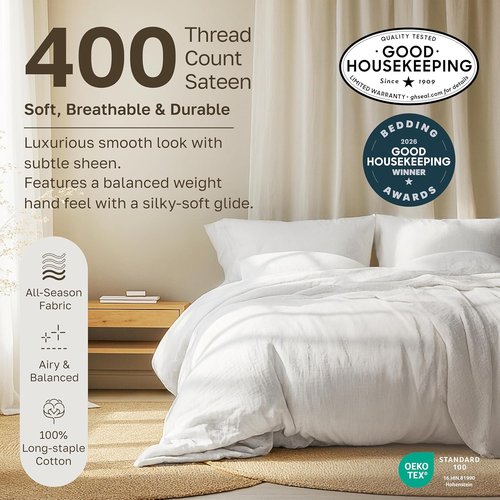 California Design Den Twin Sheet Set - 100% Soft Cotton, 400 Thread Count, Silky Smooth & Breathable - White