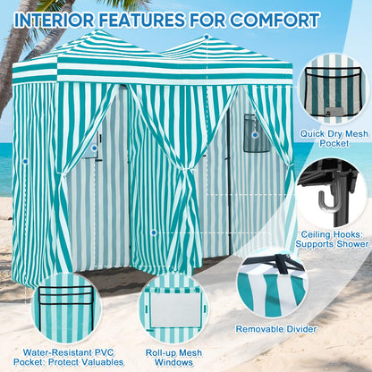 EAGLE PEAK Outdoor Pop Up Changing Room 8x4 ft, 2-Room Portable Privacy Shelter for Beach, Pool, Photoshoots or Dressing Room, White/Light Blue