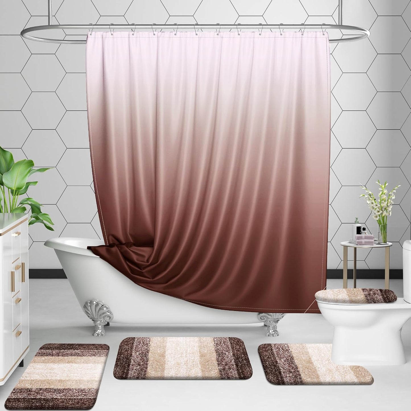 OLANLY Bathroom Rug Set - Soft Absorbent Microfiber Non-Slip Mats | Plush Shaggy, Brown (30"x20"+24"x16")