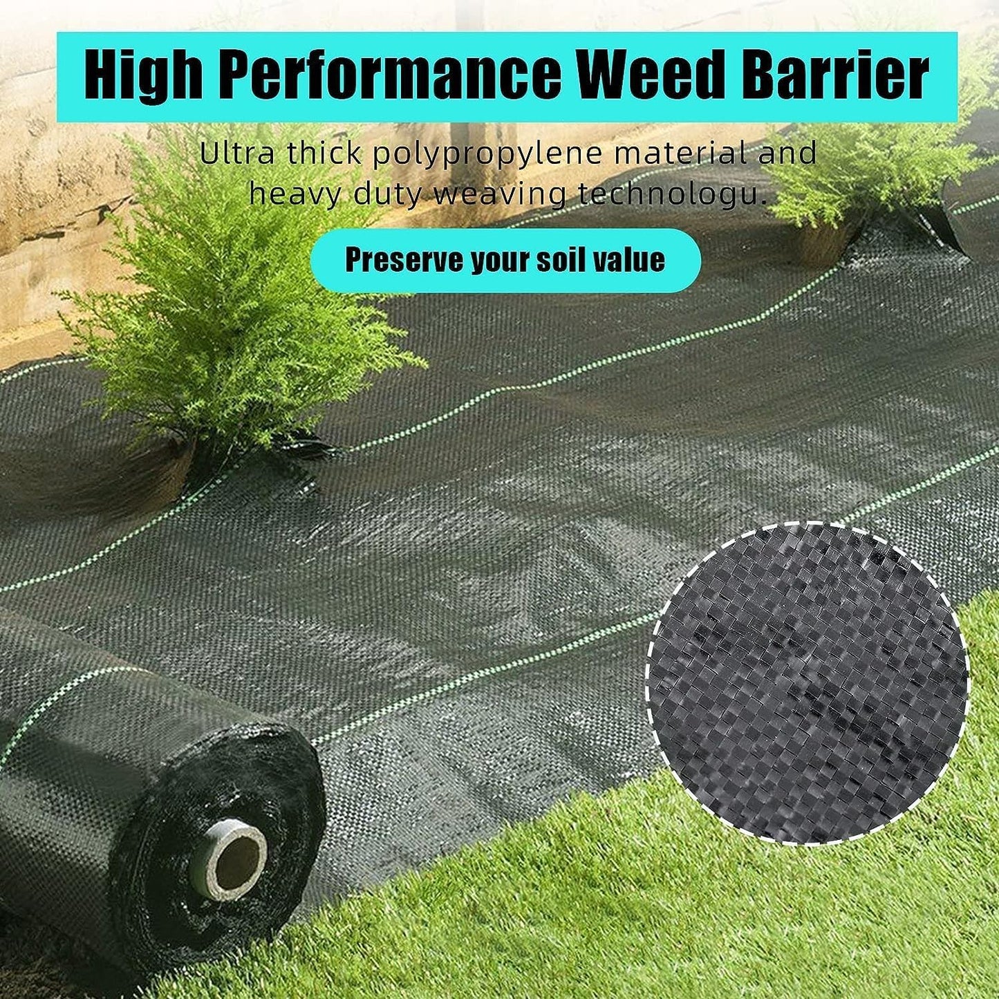 Premium Weed Barrier Landscape Fabric 6.5x330ft- Heavy Duty 3.2oz - Weed Control Fabric with High Permeability - Ideal for Flower Beds and Driveways - Ground Cover
