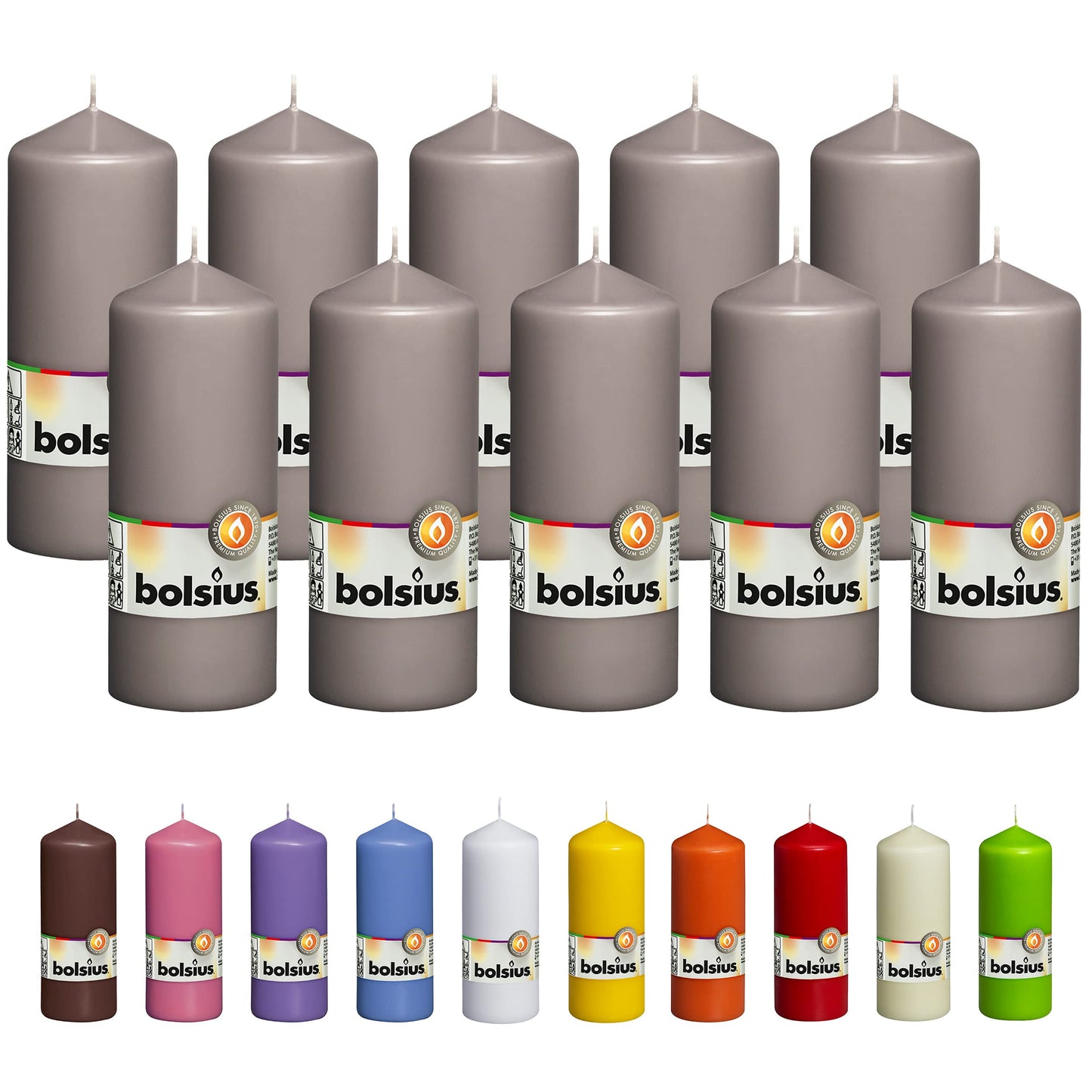 BOLSIUS 10 Grey Pillar Candles - 2.25 x 6 Inches - Premium European Quality - Individually Wrapped - 42 Burn Hours - Dripless Smokeless Unscented Dinner, Wedding, Party, & Restaurant Gray Candles