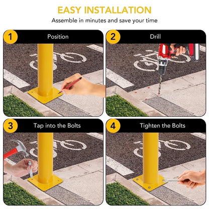 4-Pack 48 Inch Steel Safety Bollards, 4.5 Inch Diameter Parking Bollard Posts with 16 Anchor Bolts for Traffic Control, Driveway Barrier, Warehouse Protection & Collision Prevention