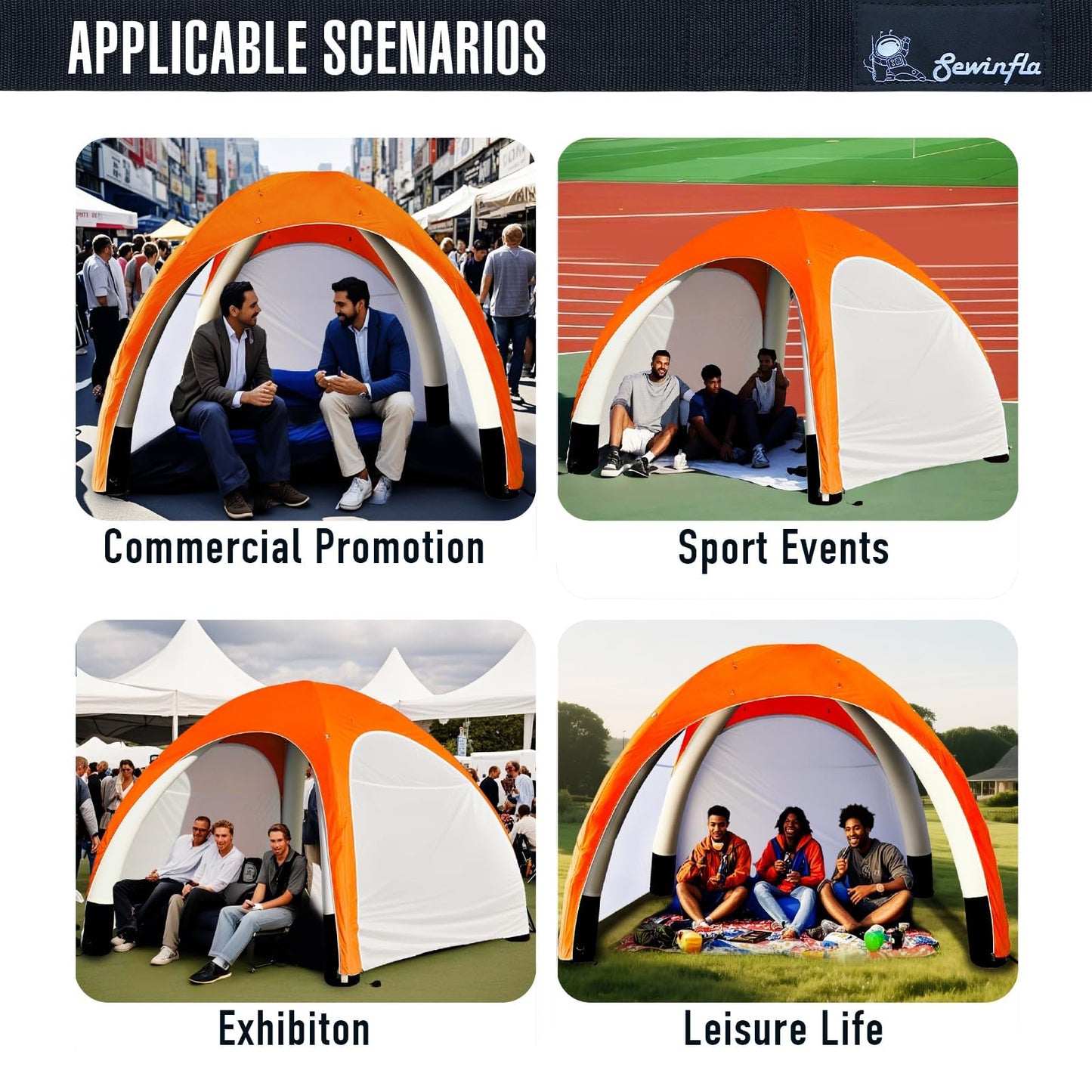 Inflatable Shade Air Canopy Tent – 10x10Ft Outdoor UV Protection Sun Shelter with 2 Removable Side Panels,Stakes & Sandbags,Air Pump,– for Outdoor,Marketing Events,Trade Shows（Orange）