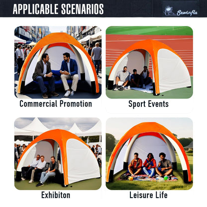 Inflatable Shade Air Canopy Tent – 10x10Ft Outdoor UV Protection Sun Shelter with 2 Removable Side Panels,Stakes & Sandbags,Air Pump,– for Outdoor,Marketing Events,Trade Shows（Orange）