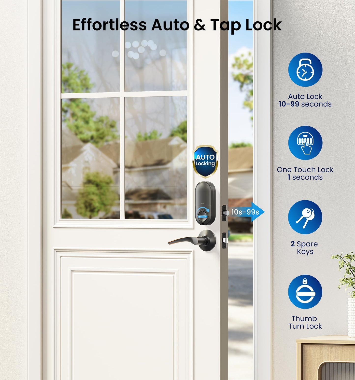 Veise Keyless Entry Door Lock with 2 Lever Handles - Electronic Keypad Deadbolt, Auto Lock, Back Lit & Easy Installation Design, Front Door Handle Sets, Satin Nickel