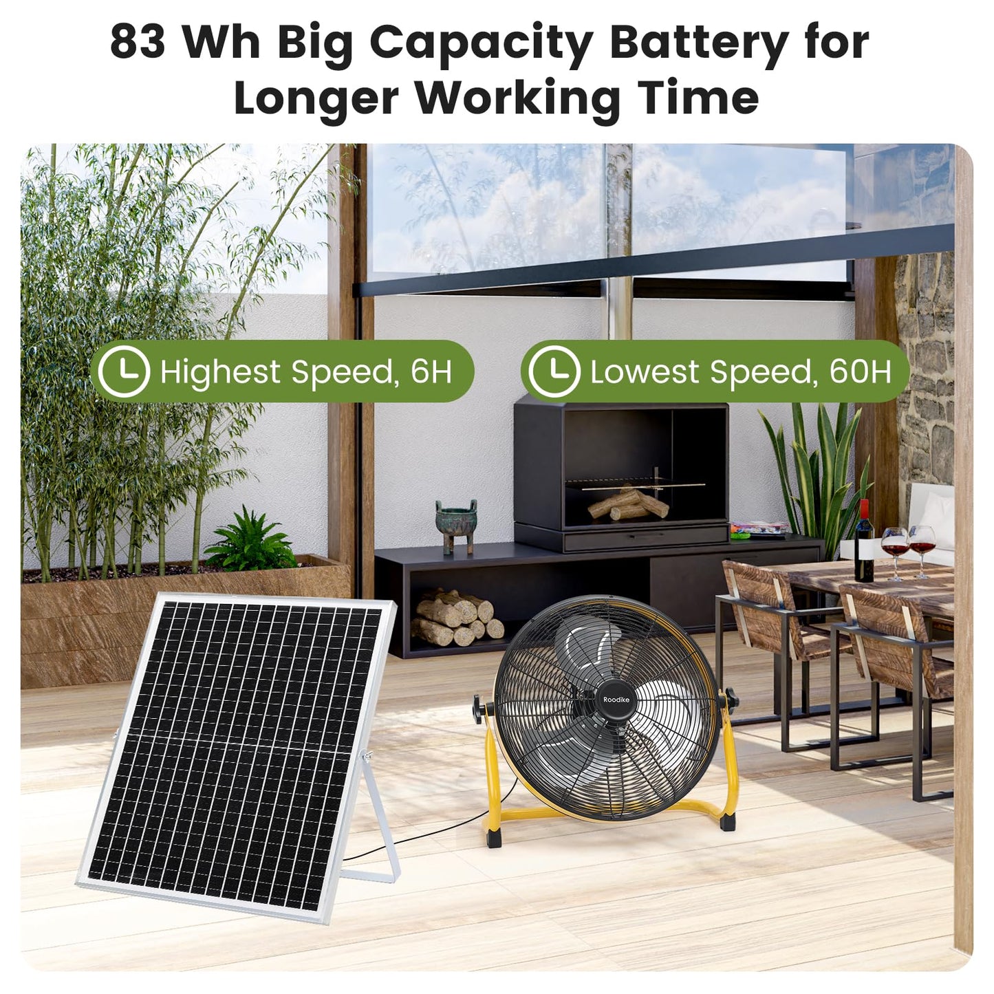 Roodike 18" Solar Rechargeable Floor Fan, 35W Solar Powered Battery Operated Fans for Outdoor Garden Greenhouse Barn Stable Camping Garage Air Circulation Cooling