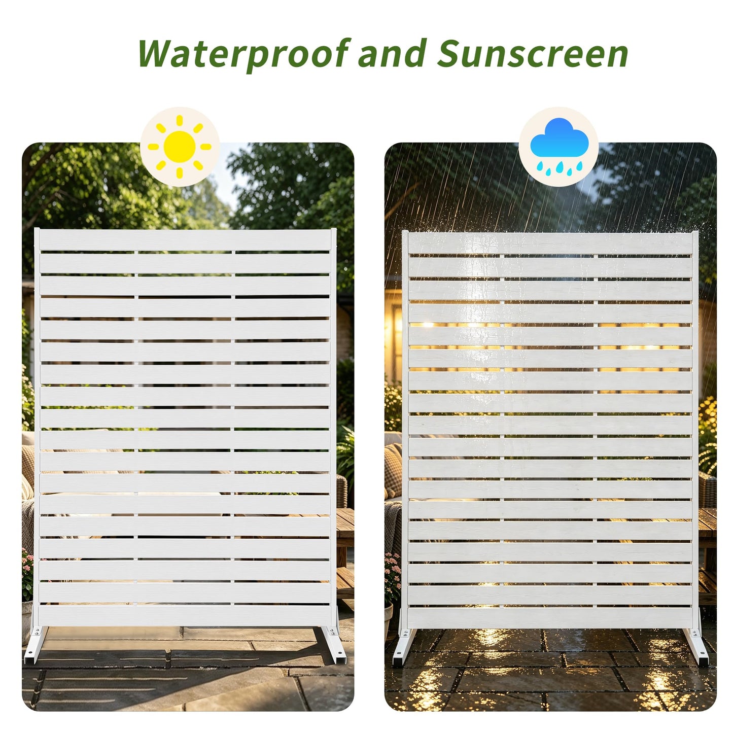 FROASISPRO HDPE Outdoor Privacy Screen 72" H x 47.2" W Freestanding Room Divider with Metal Base, Weatherproof Waterproof Sunscreen Rustproof Partition Screen for Patio Backyard Pool Balcony, White