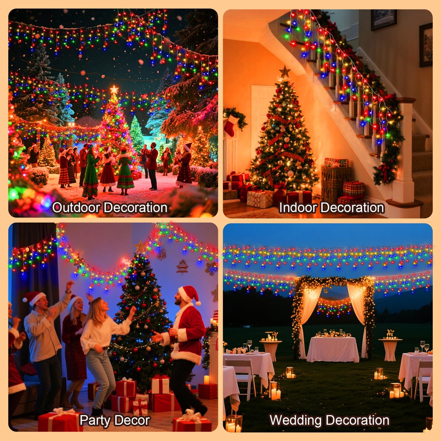 JDGJYDS 98 Ft Ice Lights for Outside, 1216 LED Christmas Lights Outdoor Plug in, Christmas String Lights with 8 Modes & Timer for Holiday, Party, Wedding, House, Patio, Outdoor Decor(Cool White)