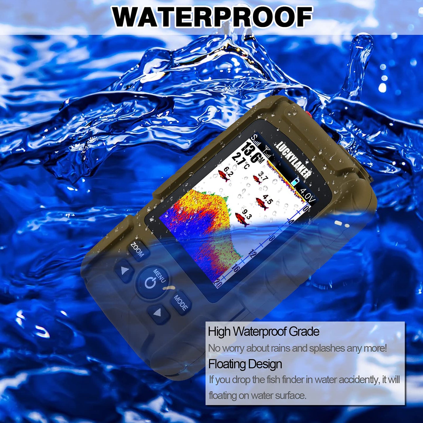 LUCKYLAKER Wireless Handheld Fish Finder Boat Portable Waterproof Depth Finder Display Transducer Kayak Fish Finders Sea Sonar Ice Fishing