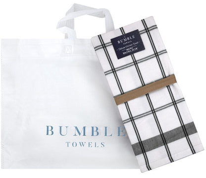 Premium Kitchen Towels (20”x 28”, 6 Pack) | Large Cotton Dish Towels | Flat & Terry Highly Absorbent Kitchen Linen Set with Hanging Loop | Black Check