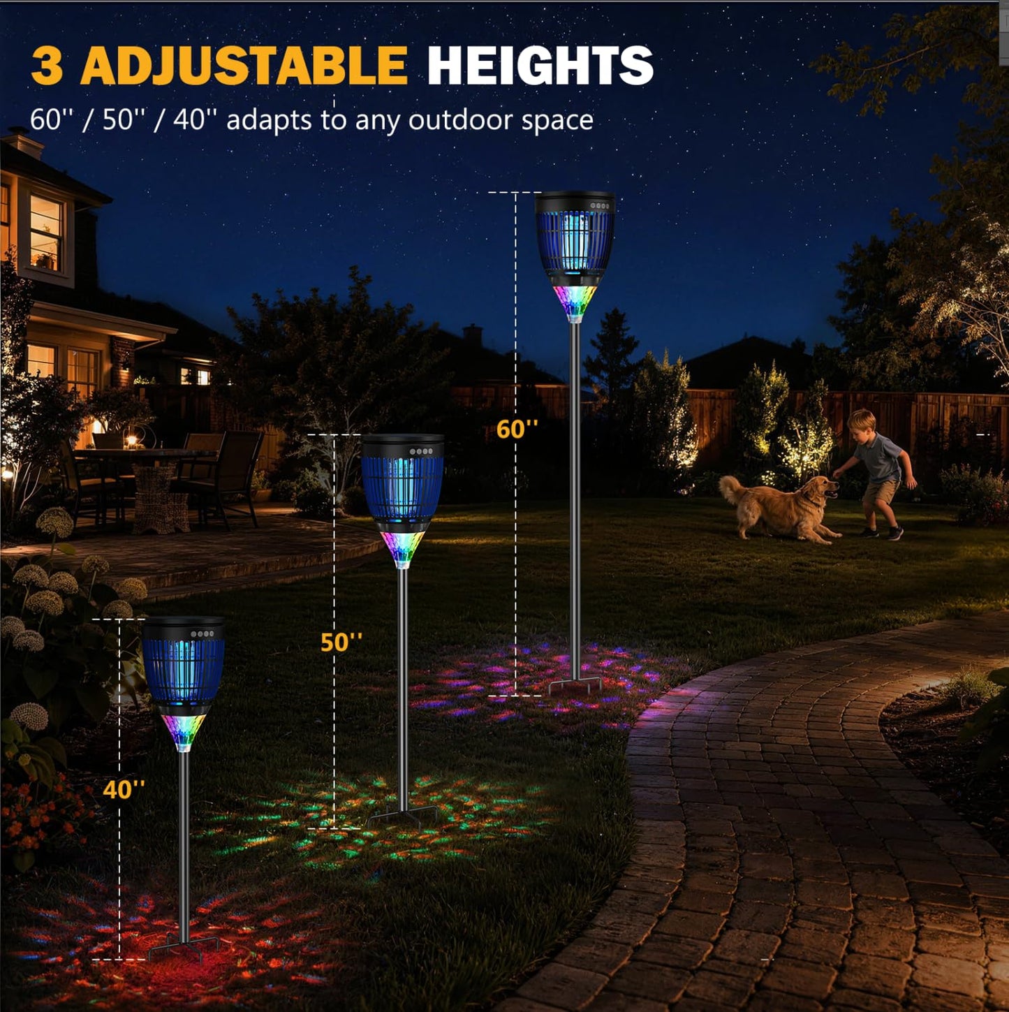 All in 1 Solar Bug Zapper Outdoor, Flame & Projection Mode, Auto/Manual Modes, 4200V Electric Mosquito Killer with High Powered, IPX5 Waterproof Rechargeable Fly Insect Trap for Patio Garden Yard RV