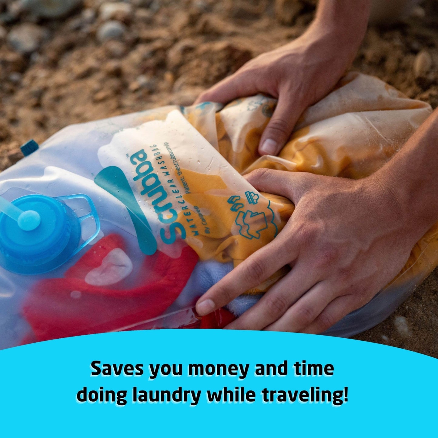 Scrubba WATERCLEAR Wash Bag & Dry Kit - Portable Washing Machine System with XL Towel, Pegless Line & Hangers - Lightweight Laundry Essentials for Camping, Hiking, Hostels & Hotels - Easy-Rinse Inlet